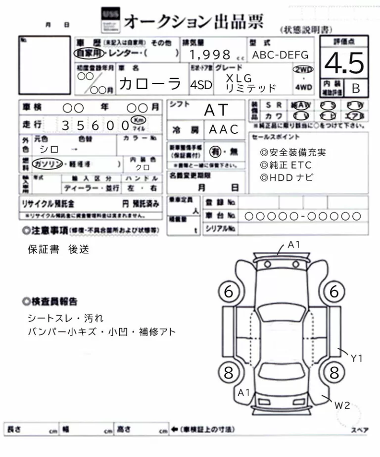 Auction sheet sample 1